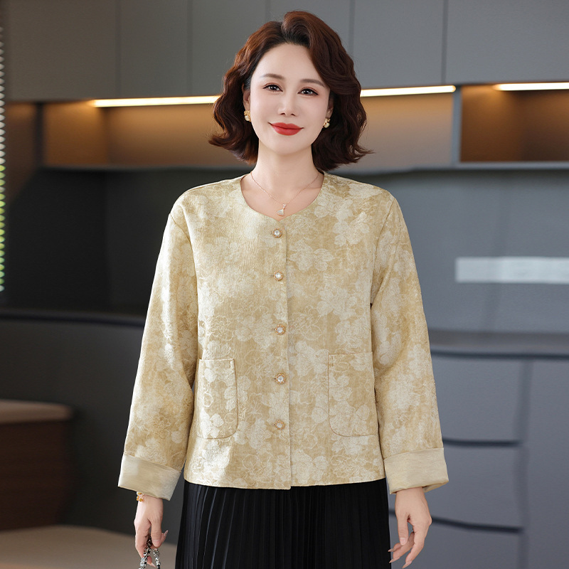 新款中年女装春秋高贵气质夹克上衣服妈妈秋装新中式国风时尚外套|undefined