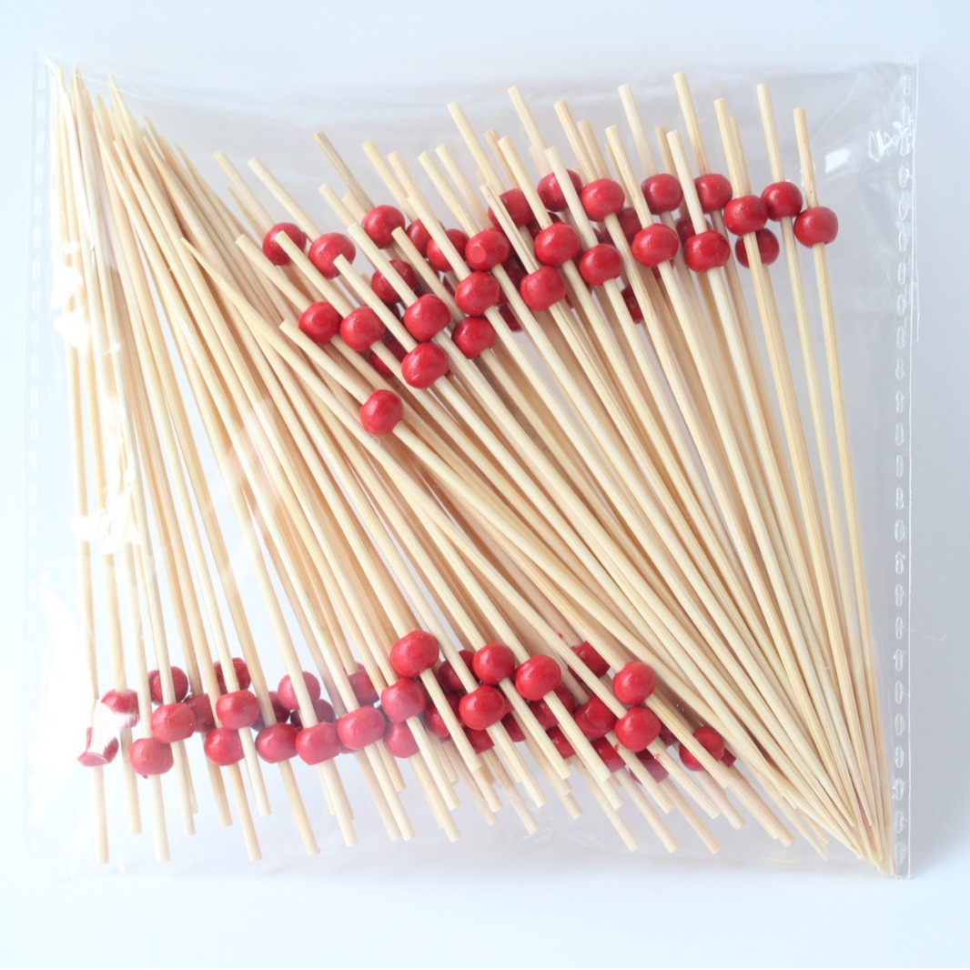 Palillo de fruta desechable varilla blanca bola roja perlas Arte Creativo palillo hamburguesa palo cóctel Tenedor de fruta celebridad de Internet