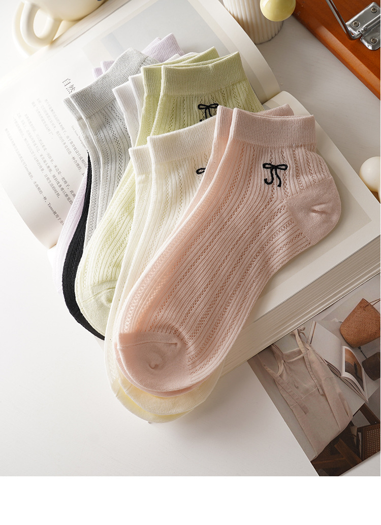 Sweet Coquette Lightweight Cotton Pointelle Bow Ankle Socks for Everyday Kawaii Styling Detail View 1