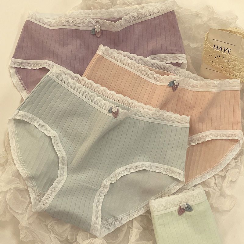 Macaron Color Girls' Underwear Women's Pure Cotton Crotch Breathable Skin-Friendly Shorts Head Hip Mid-Waist Student Briefs