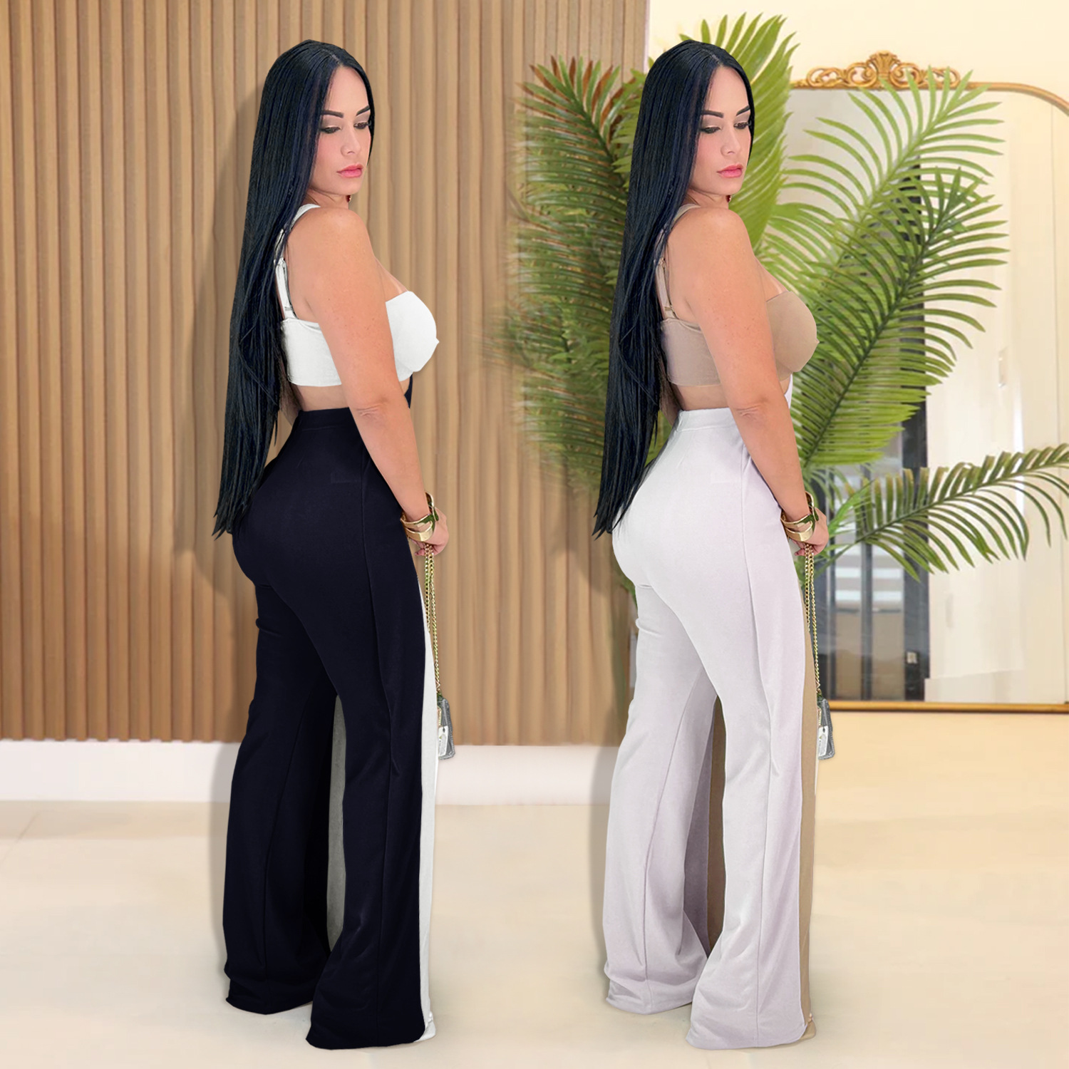 C7539 Aliexpress transfronterizo amazon moda europea y americana de mujer correa de hombro sexy pechos casuales pantalonés de piernas