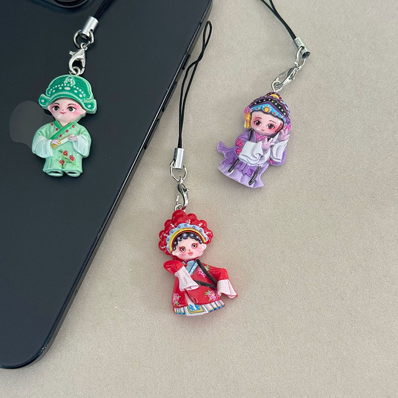 Llavero con personajes de ópera china, estilo nacional creativo, colorido, ideal como obsequio o cuerda decorativa para teléfono móvil