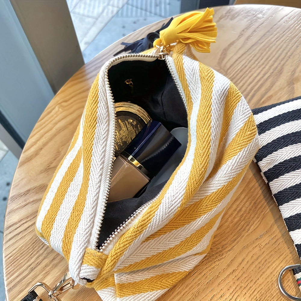 手工韩版条纹流苏帆布信封包女士手拿包帆布大容量化妆包