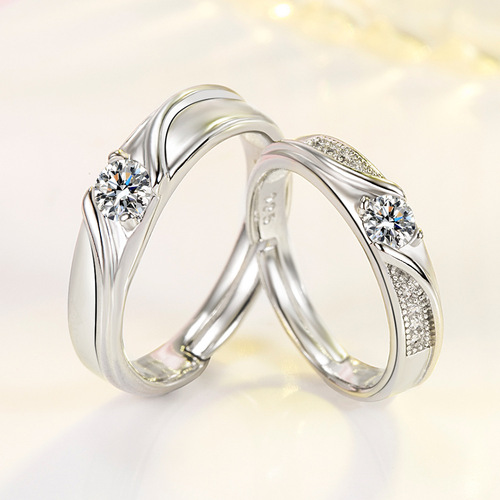 Wholesale jewelry, Japanese and Korean version of couple rings, female open pair rings, men's rings, a pair of personalized diamond-encrusted zircon rings