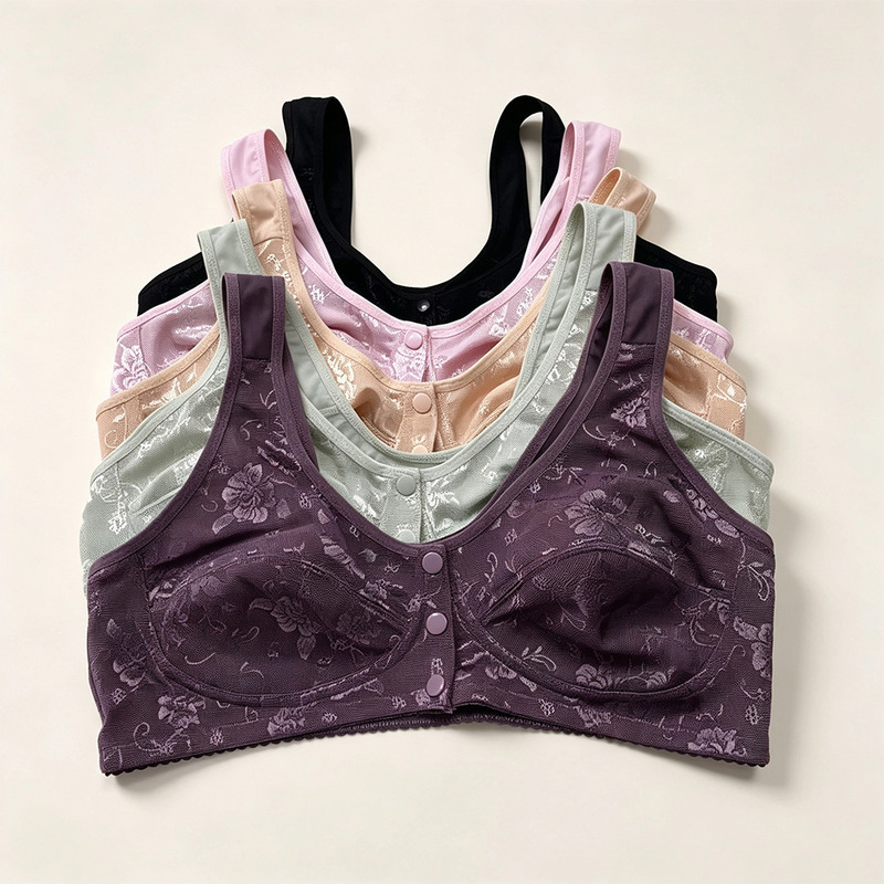 Cross-border plus-size bra for middle-aged and elderly women, featuring a front-closure design, no underwire, thin and breathable fabric, and a vest-style innerwear Cross-border plus-size bra for middle-aged and elderly women, featuring a front-closure design, no underwire, thin and breathable fabric, and a vest-style innerwear