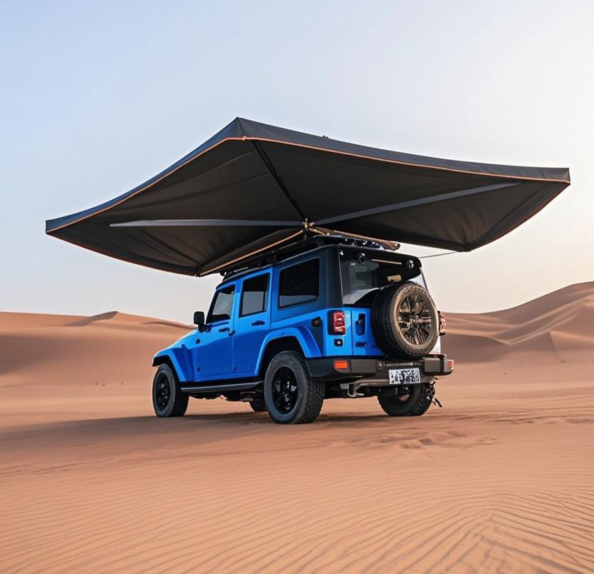 Fan-Shaped Canopy Car Tent 270-Degree Rainproof and Sunproof Quick-Opening Black-Coated Aluminum Alloy Outdoor Side Tent