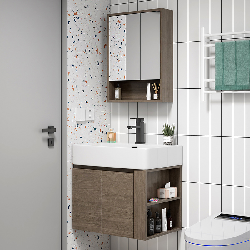 Ultra-Estrecho de madera maciza multi-capa montado en la pared lavabo gabinete combinación pequeño tamaño montado en la pared lavabo baño Baño lavado Mesa