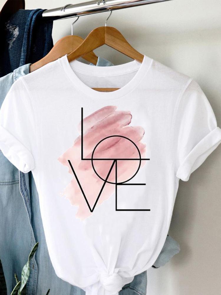 Summer Season Women'S Gender Printing Design Casual Style Wholesale Women'S Casual Heart Shape Flower Short Sleeve Printing T-Shirts