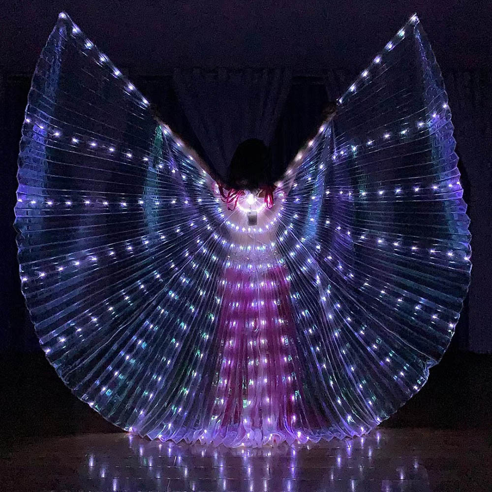 Alas luminosas LED para danza del vientre, alas de mariposa doradas, capa, accesorio para espectáculos de Halloween/Navidad, disfraz para fiestas