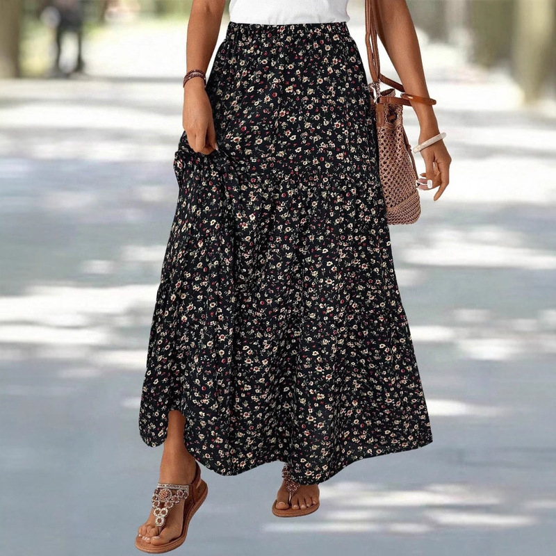 Amazon Cross-border Women's Floral Skirt Printed Umbrella Skirt European and American Fresh Sweet Skirt