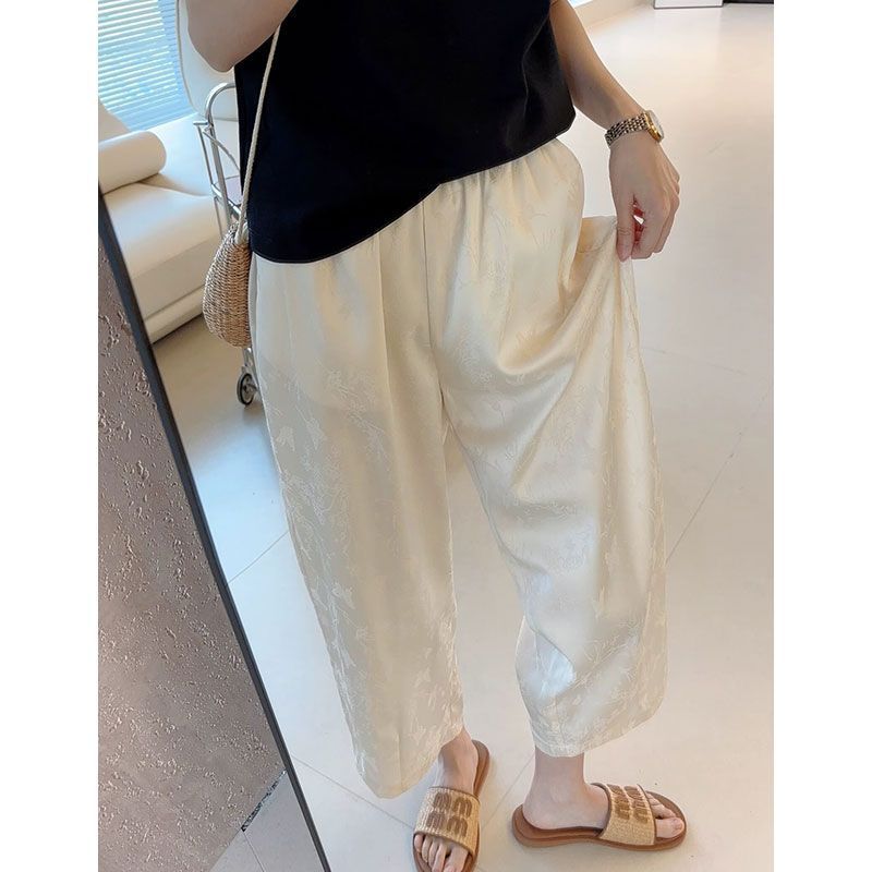 新しい中国風のパンツ、怠惰な通勤スタイル、ハイウエストアイスシルクカジュアルパンツ、女性用2025年夏の新しい9点パンツ|undefined
