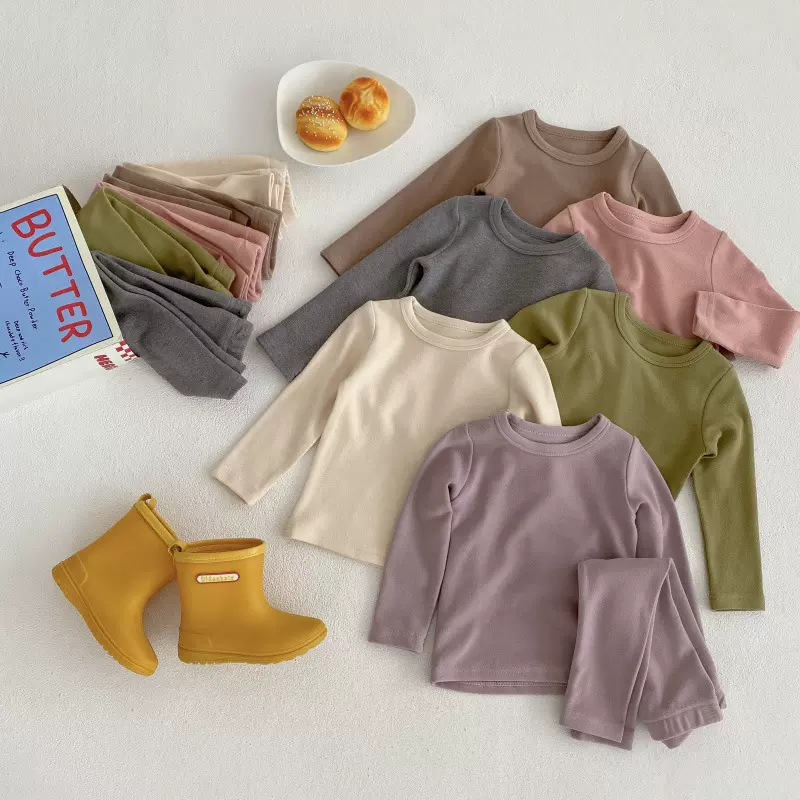 儿童睡衣2025儿童纯色家居服睡衣套装男童女童保暖内衣套装澳绒