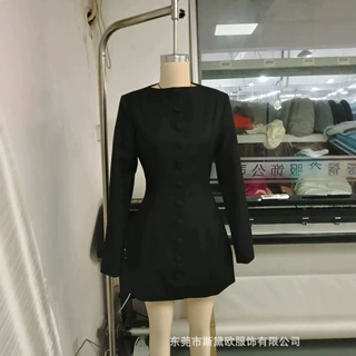 SDM269气质新品圆领长袖显瘦外套西服裙子赫本风短裙外贸品质货源