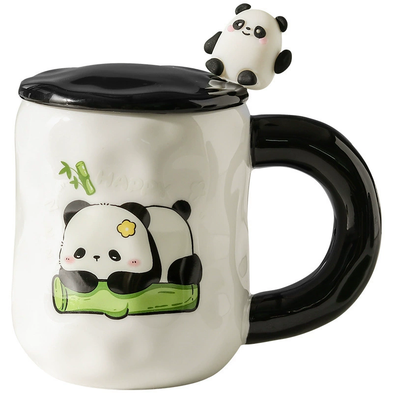High-looking cute panda ceramic cup for girls mug with lid spoon for couples with large capacity drinking water for household use