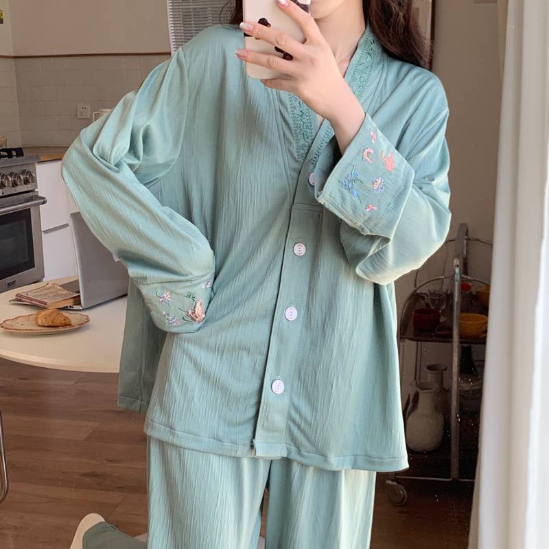 Al por mayor transfronterizo primavera y otoño nuevo cardián espuma monje cuello ropa de casa pijamas mujeres con cojín de pecho image 10