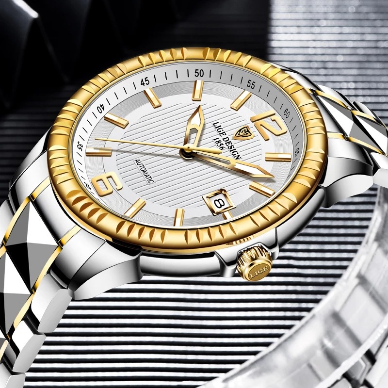 LIGE transfronterizo creativo nuevo reloj mecánico para hombres correa de acero de tungsteno reloj impermeable profundo entrega de una pieza