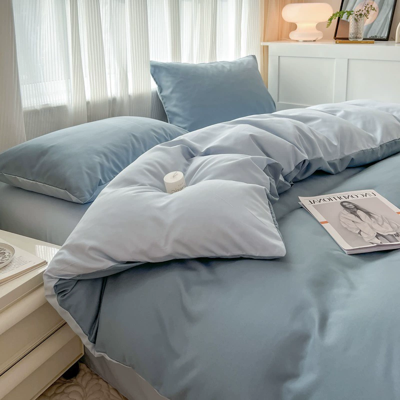 Простой однотонный комплект из четырех предметов, пододеяльник из стираного матового материала, постельное белье, различные характеристики