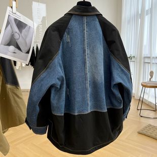 Heavy Denim stitching coat casual overalls women's spring and autumn thin mid-length trench coat jacket design wholesale