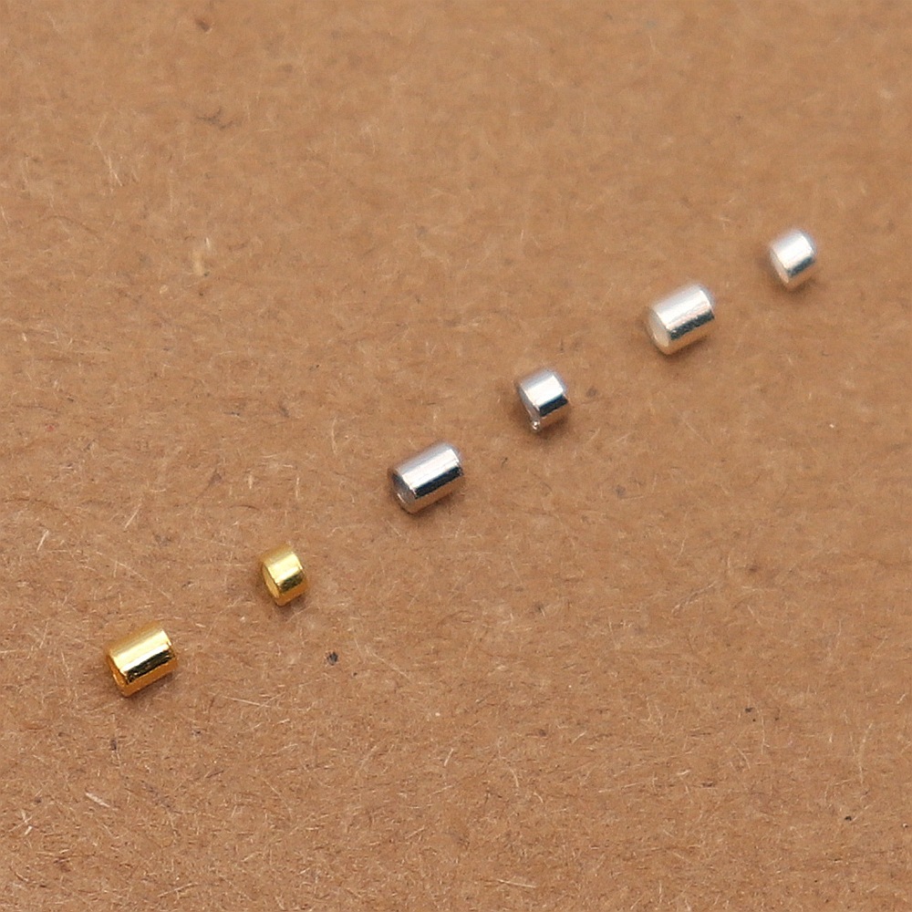 S925纯银桶珠直管定位管固定管DIY手工手链项链手串可夹扁定位珠
