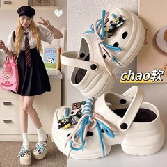 洞洞鞋女款夏季2024新款時尚綁帶ins外穿增高厚底踩屎感包頭涼拖
