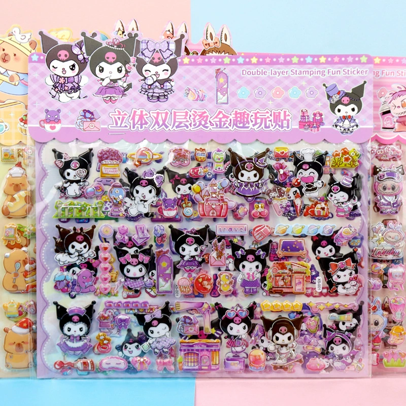 Детские наклейки с мультяшными персонажами, двухслойные стерео наклейки Sanrio Kuromi, Melody, Ultraman, Stitch, Elsa, пузырчатые наклейки