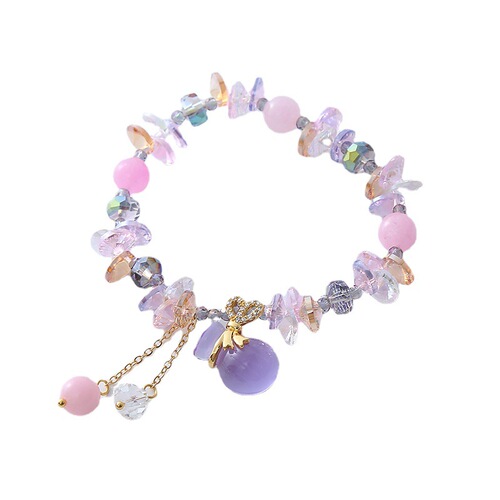 New Fresh Pink Stone Crystal Bracelet for Women, Simple Colorful Bracelet, Elastic Design Bead Jewelry Gift