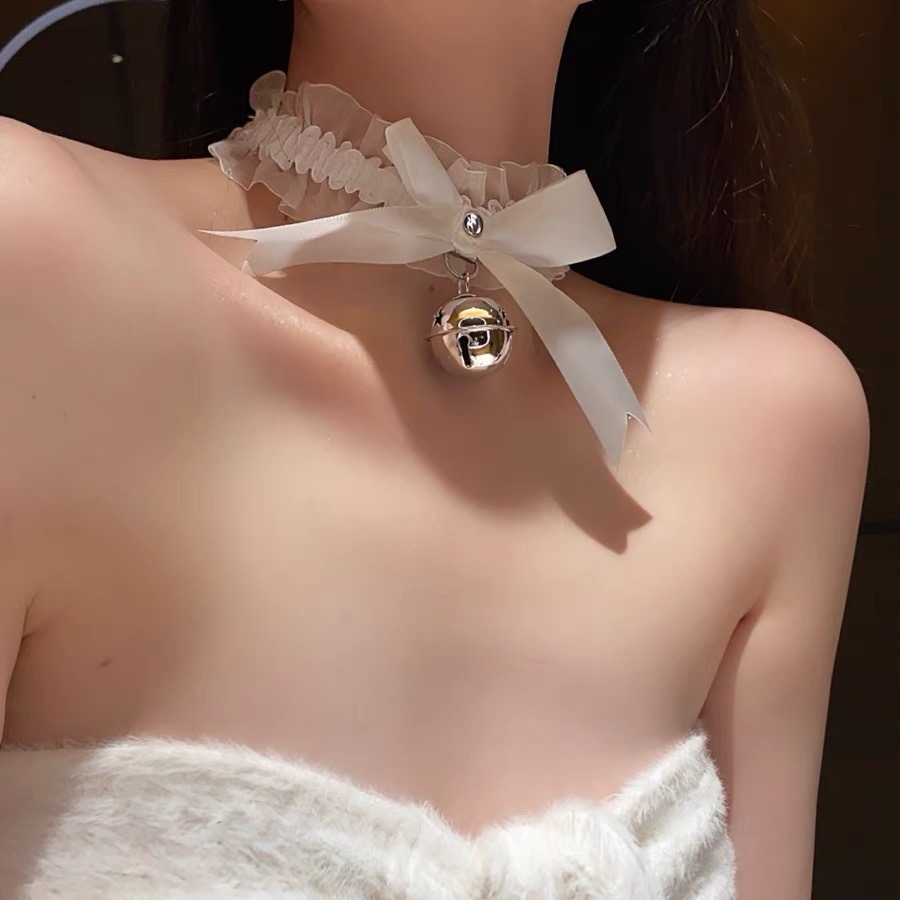 Shuoyao accesorios de lencería sexy collar de campana pequeña de encaje cinturón de cuello femenino sirviente collar de decoración de Navidad T06