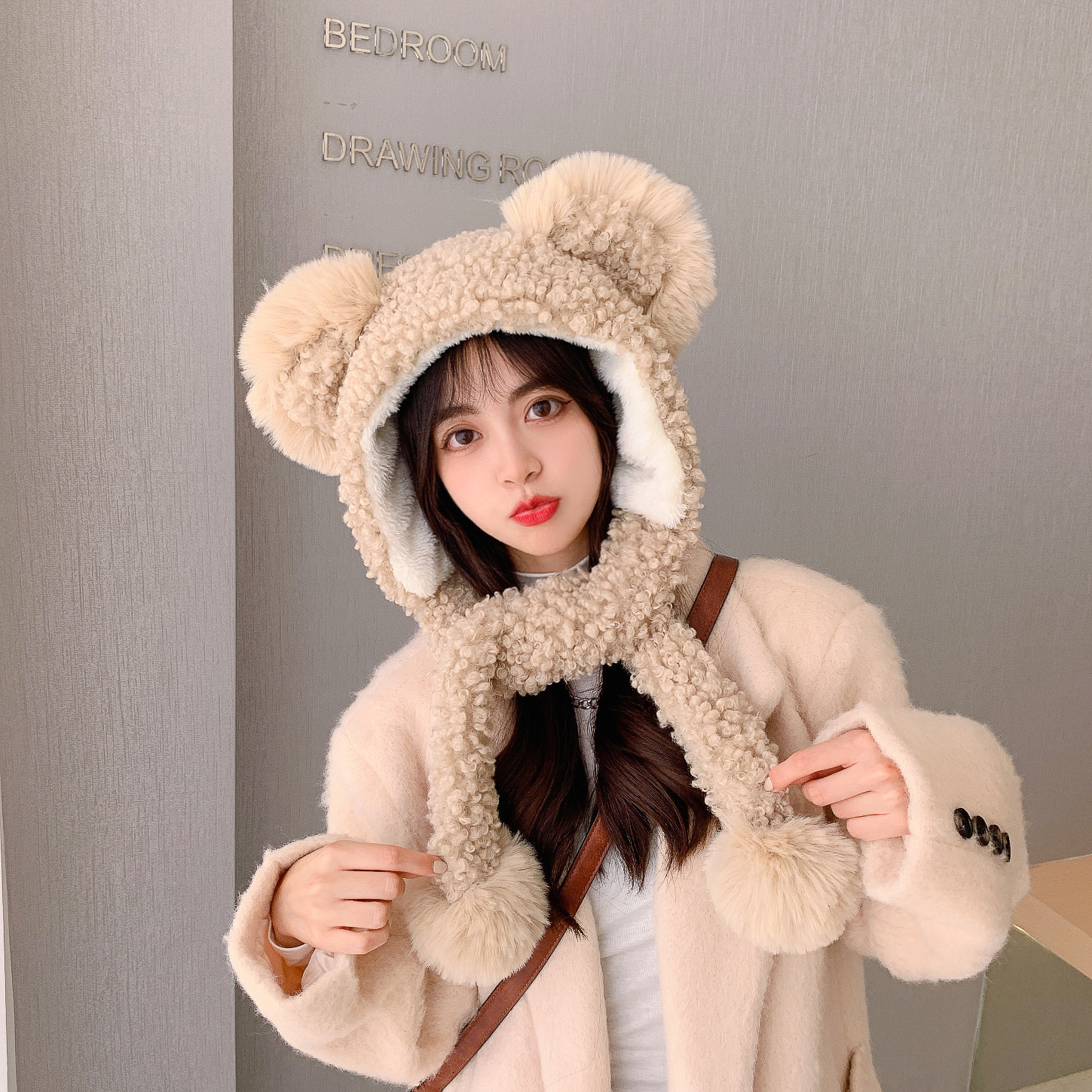 Fashion Solid Color Binaural Lamb Wool Bear Ear Hat Wholesale Nihaojewelry display picture 7