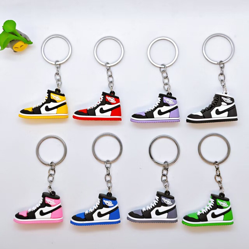 A J Sneaker Keychain 3D Mini Sports Shoe Keychain Creative Car Accessory Soft Rubber Bag Pendant