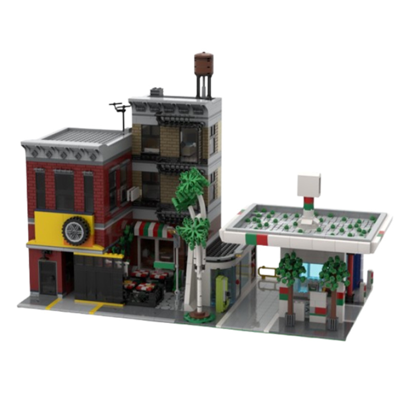 Small Particle Gas Station Building Block Model Construction Set_voghion.com