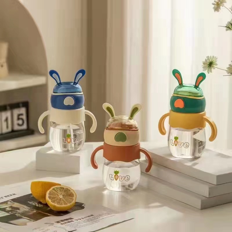 Tianyi nuevas orejas de conejo de silicona para niños taza de paja Correa Linda taza de agua kindergarten cuerda portátil taza de agua
