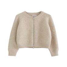 燕麦色短款毛衣外套女秋冬宽松慵懒外穿拉链开衫针织上衣