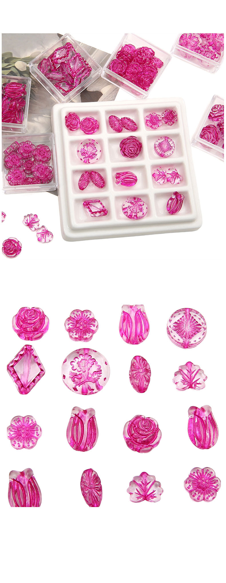 1 Set Arylic Rose Flower Rhombus Beads display picture 1