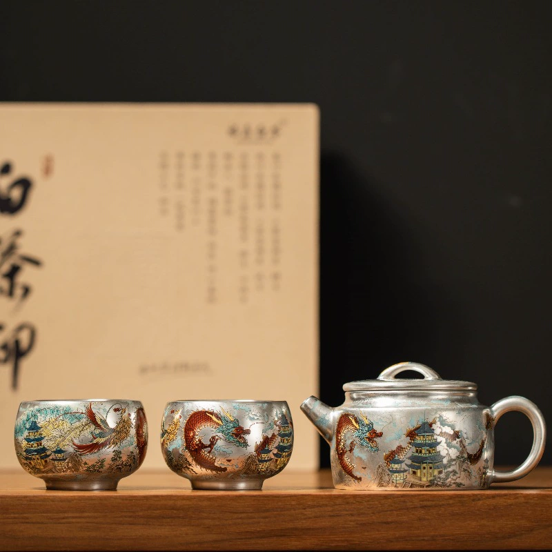 High-end tea set, tea cup, gift box, dragon and phoenix, Birthday gift