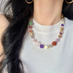 高品質天然クンツァイトパールブラックゴールドスーパー7ホワイトクリスタルシトリンマルチジュエリーネックレス鎖骨チェーン