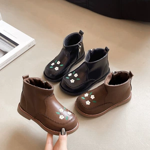 Martens, короткие сапоги, демисезонные детские утепленные ботинки для девочек на плоской подошве, стиль «принцесса»