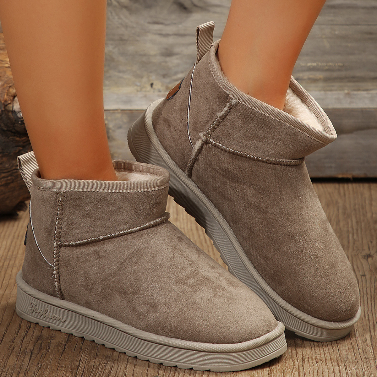 Women's Winter Suede Ankle Snow Boots Flat Warm Retro Style_voghion.com