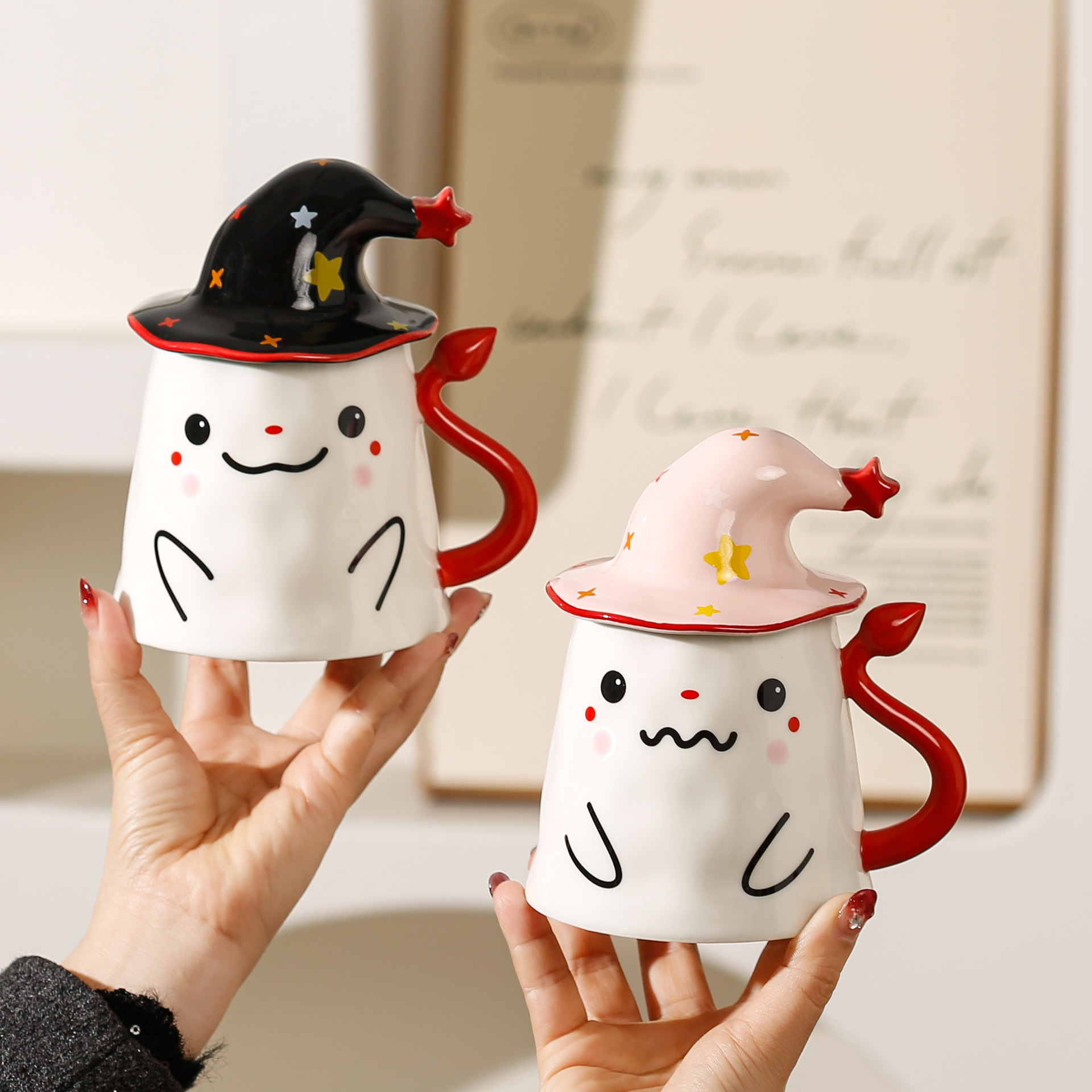 Extraño y extraño taza de cerámica fantasma lindo estilo creativo pareja de alto valor chica taza de vacaciones con tapa