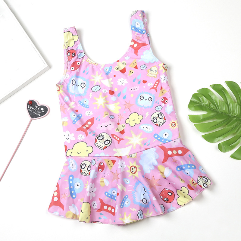 Traje de baño para niños estilo coreano de una sola pieza falda de tirantes estilo occidental lindo impreso traje de baño de moda traje de baño de vacaciones junto al mar