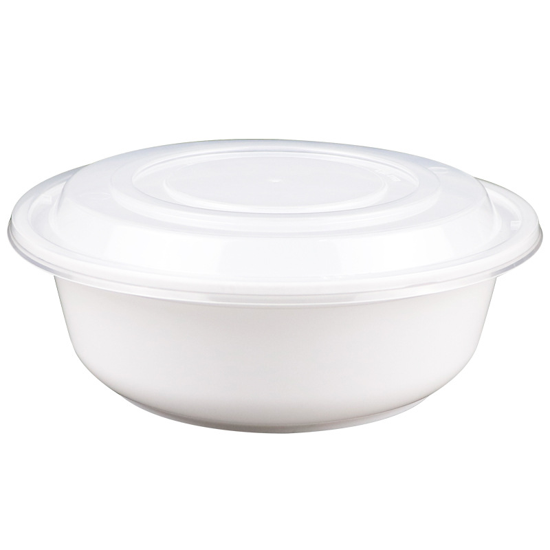 Caja de almuerzo desechable sopa tazón de fideos 800ml blanco piel fría bibimbap tazón engrosado PP ronda para llevar caja de embalaje con tapa
