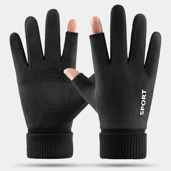 Autumn and Winter Suede Fleece-lined Warm Finger Gloves Outdoor Riding and Driving Non-slip Windproof Touch Screen Gloves