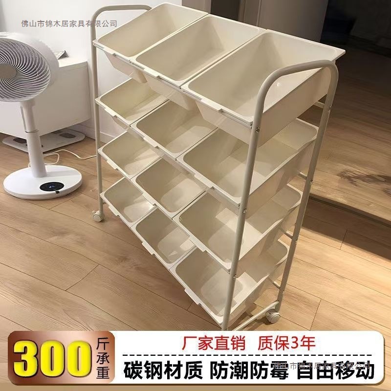 子供のおもちゃの収納ラック多層リビングルームのおもちゃ本棚ツーインワン収納カート幼稚園収納|undefined