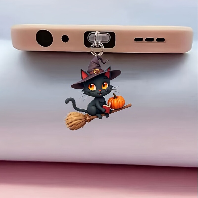 2D New Acrylic Broom Wizard Cat Suitable for Iphone/Type-Candroid Connector Hand