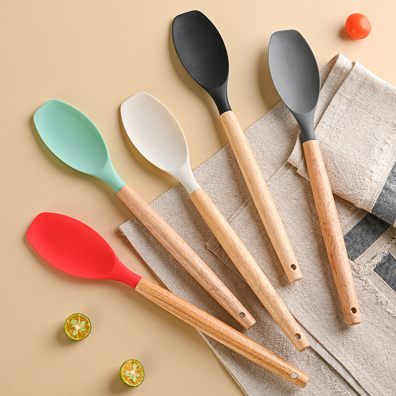 Silicone spatula spatula household stir-fry spatula non-stick pan food grade high temperature resistant wooden handle silicone spatula suit kitchen