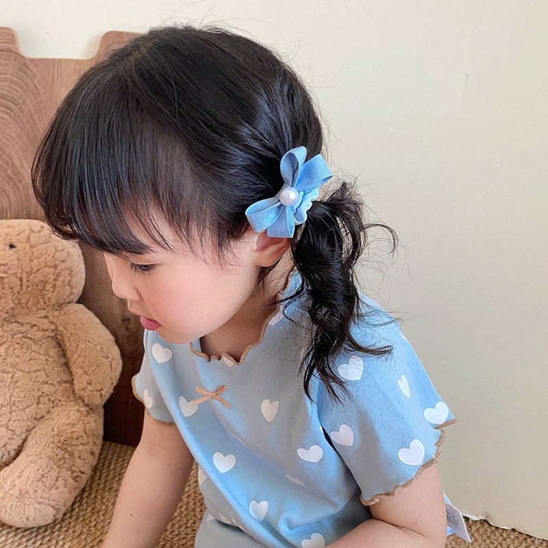 Korean children's pearl bow hair tie for girls, princess hairband, non-damaging high-elasticity hair accessory