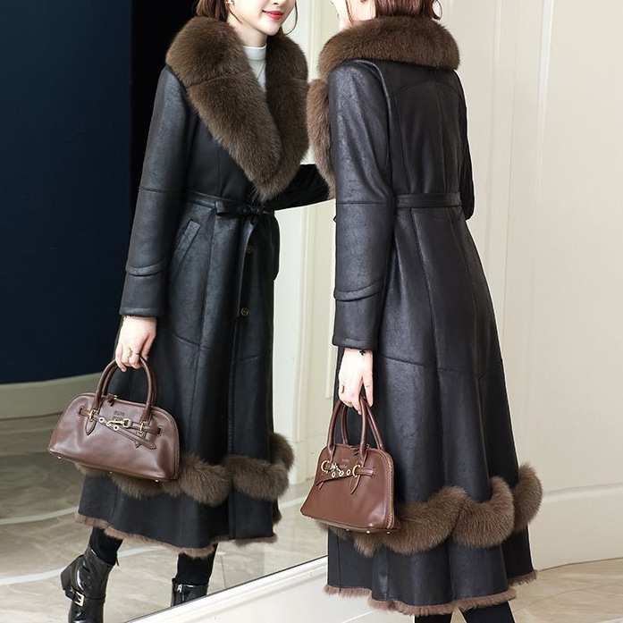 Slim-Fit Fur Integrated Women's Mid-Length Real Rabbit Fur Coat Windbreaker Outer Suit 2025 Korean Style Winter New