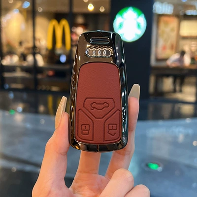 Suitable for Audi A6L Key Cover Q7 A4L Q4Etron New A3L Car Q3Q5 Bag Q2 Buckle Q6 Shell A7L Male A5L (Static Rod/Key Bag) - type-a-wine-red-single-shell