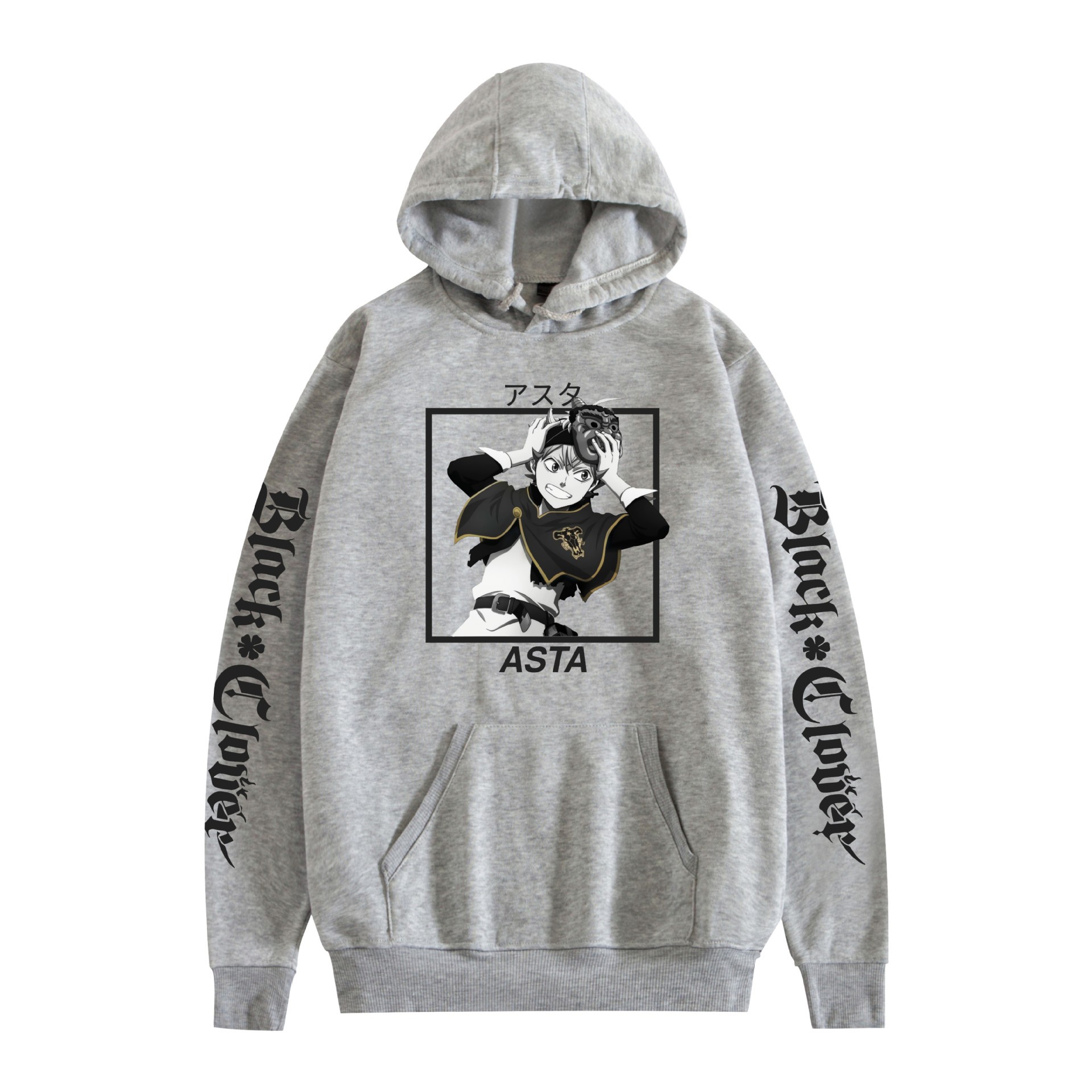 Suéter con capucha periférico de animación de trébol de cuatro hojas negro bidimensional marca de moda sudadera con capucha suelta casual más chaqueta de terciopelo nuevo