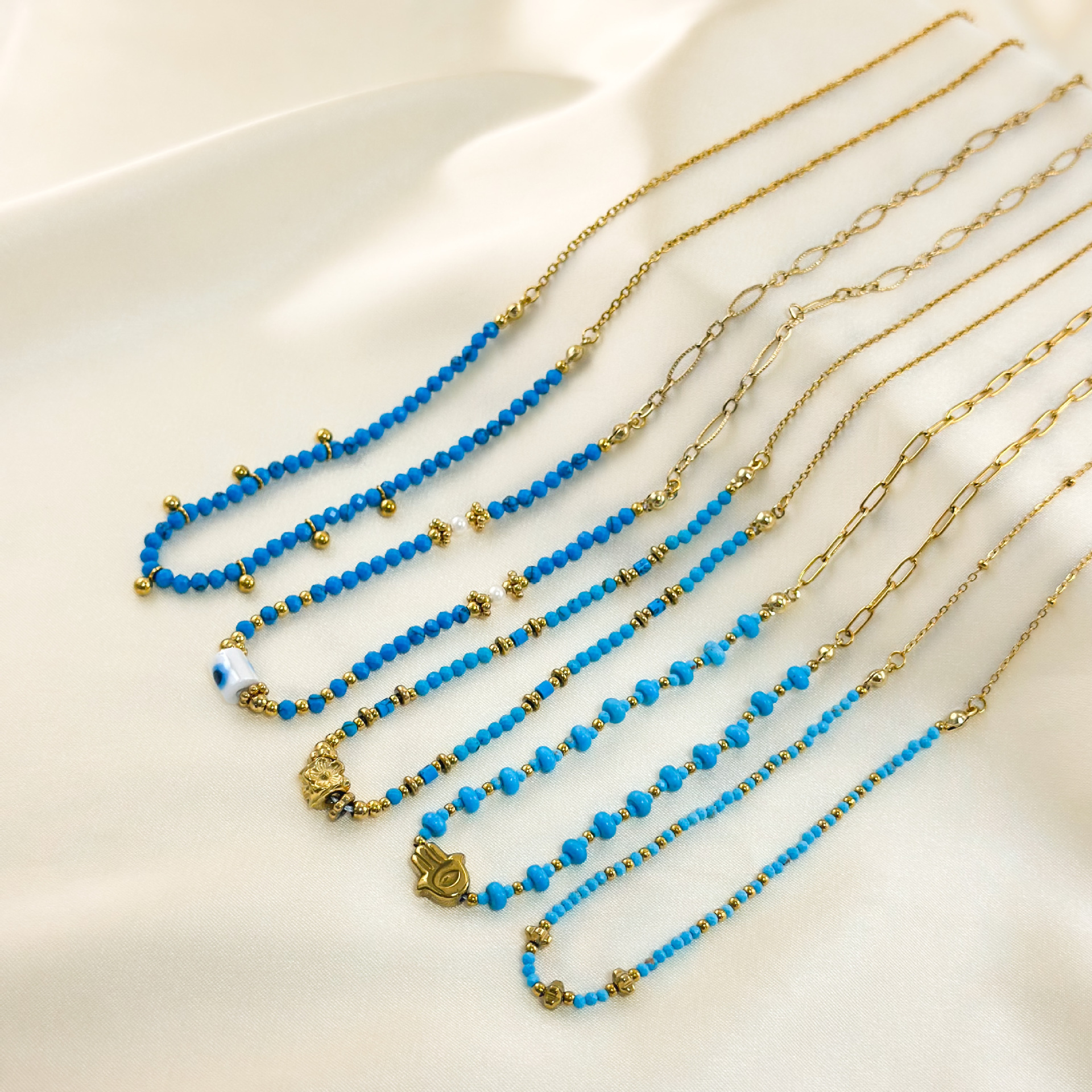 Women's Gender Retro Geometric Palm 304 Stainless Steel Turquoise Necklace In Bulk