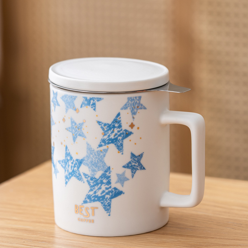 Taza de café de moda simple taza de tamaño grande con tapa de filtro caja de regalo impresa LOGO regalos publicitarios